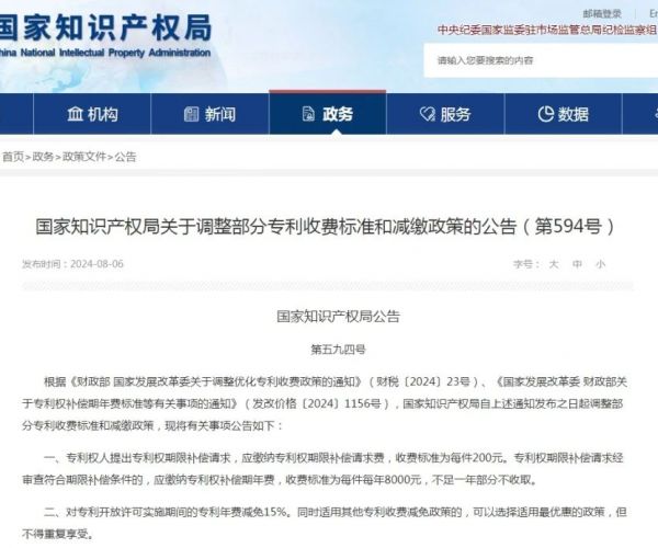最新~2024专利官方收费标准一览表
